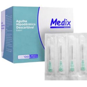 Agulha Hipodérmica Descartável Estéril 100 Unidades MEDIX 25x0,8 VERDE