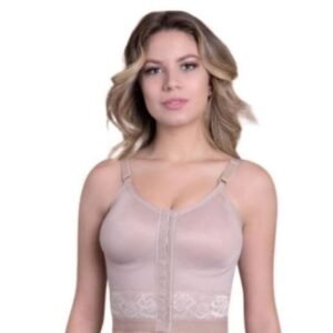 Sutiã Pós-Cirúrgico Longo com Base Reforçada Alça Regulável Renda Mamoplástia New Form