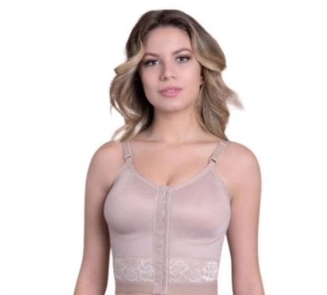Sutiã Pós-Cirúrgico Longo com Base Reforçada Alça Regulável Renda Mamoplástia New Form